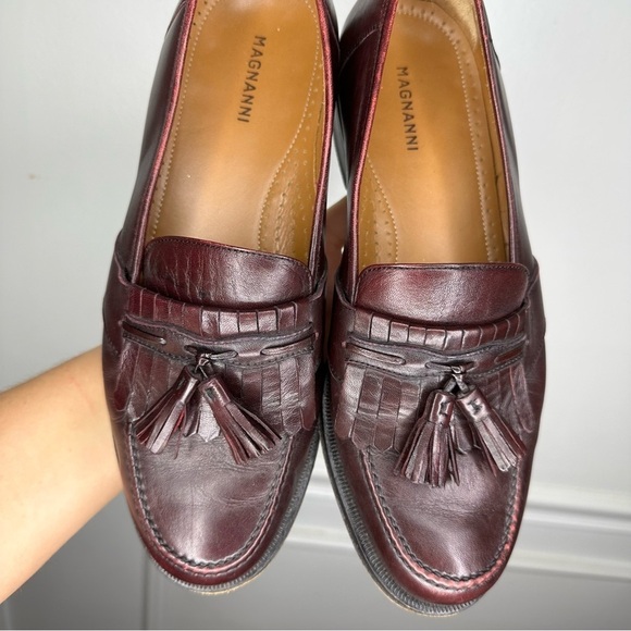 Magnanni Maroon Leather Slip On Tassel Loafers Mens 9 WIDE main image 6